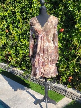 ASOS Maternity Brown Floral Ruffle Coastal Cowgirl Western Rodeo Mini Dress 6